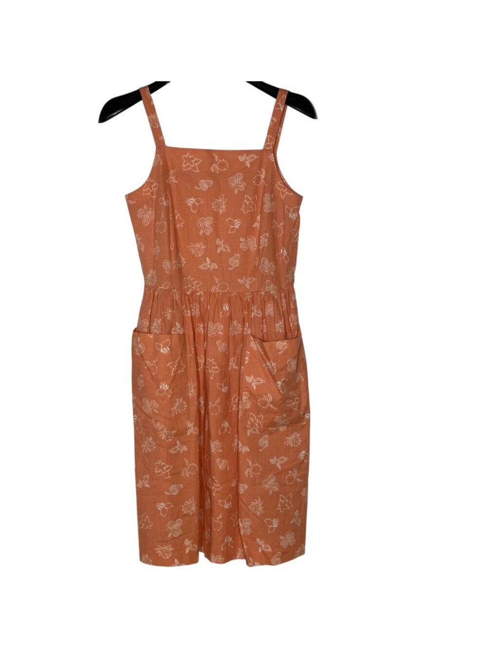 Marimekko Floral Apron Patch Pocket Square Neck Dress Sz 8 Resort Vacation